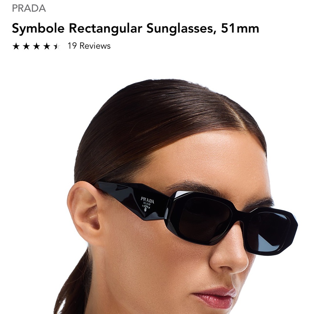 Prada Black Symbole Rectangular Women's Sunglasses 51mm - Picture 1 of 10
